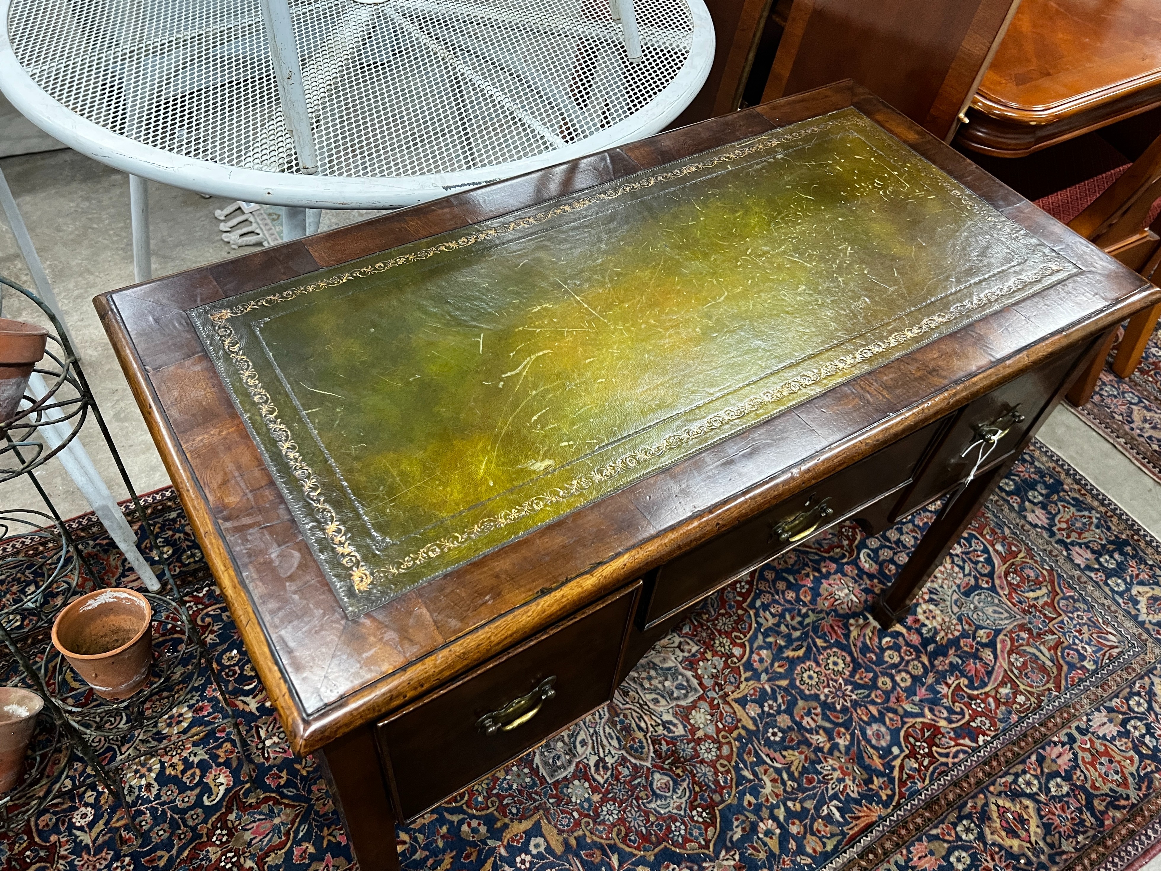 A George III mahogany kneehole writing table, width 97cm, depth 49cm, height 74cm